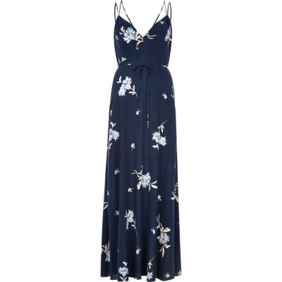 Blue floral print maxi dress